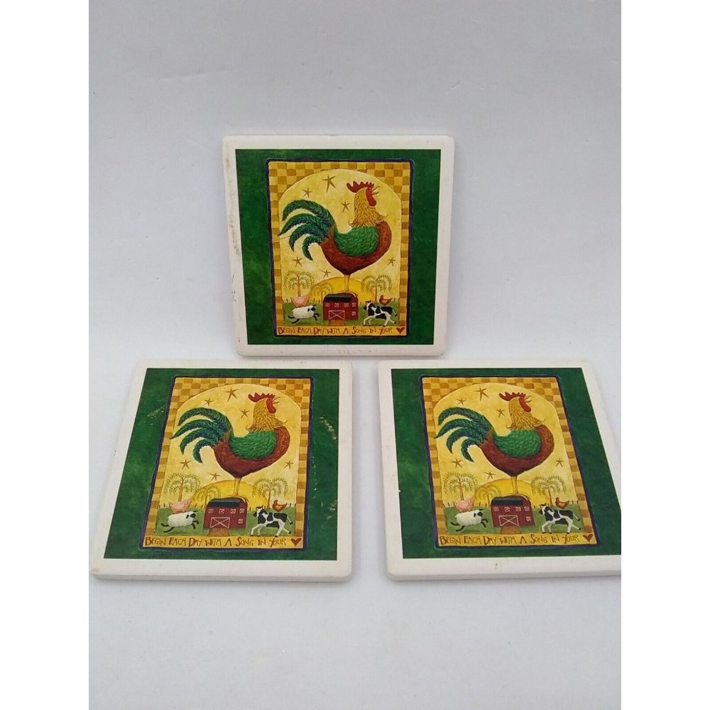 3 Rooster Farm Back Begin Each Day With a Song in Your Heart Tile Cork Coasters